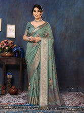 Green Velvet Tussar Silk Woven Jacquard Saree-SNGT2003